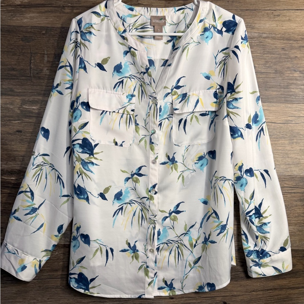 Chico's Blue and White Floral Blouse